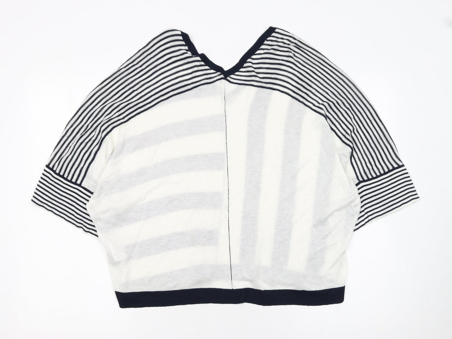 Next Women's Navy White Striped V-Neck Relaxed Pullover Jumper Size 14