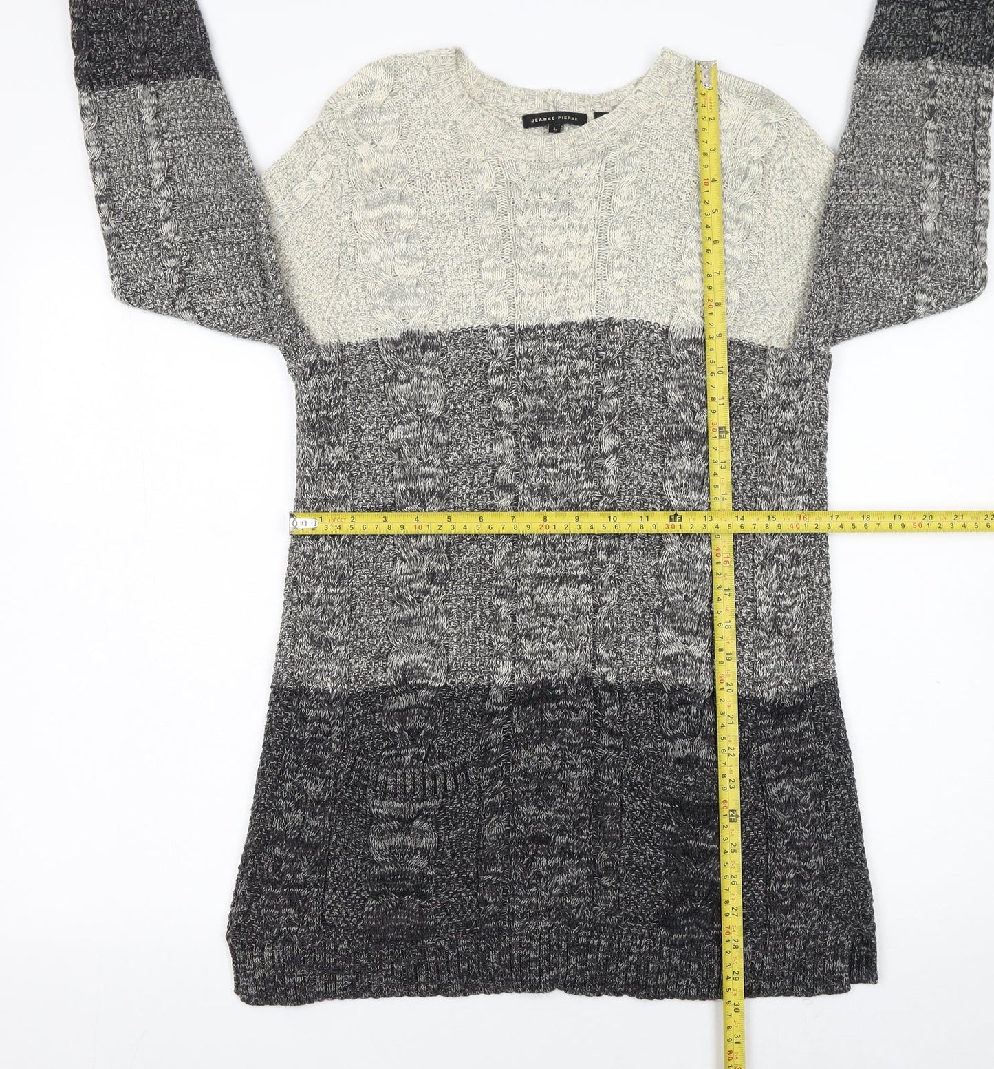 Jeanne Pierre Women's Grey Cable-Knit Long Sleeve Cotton Jumper Size L