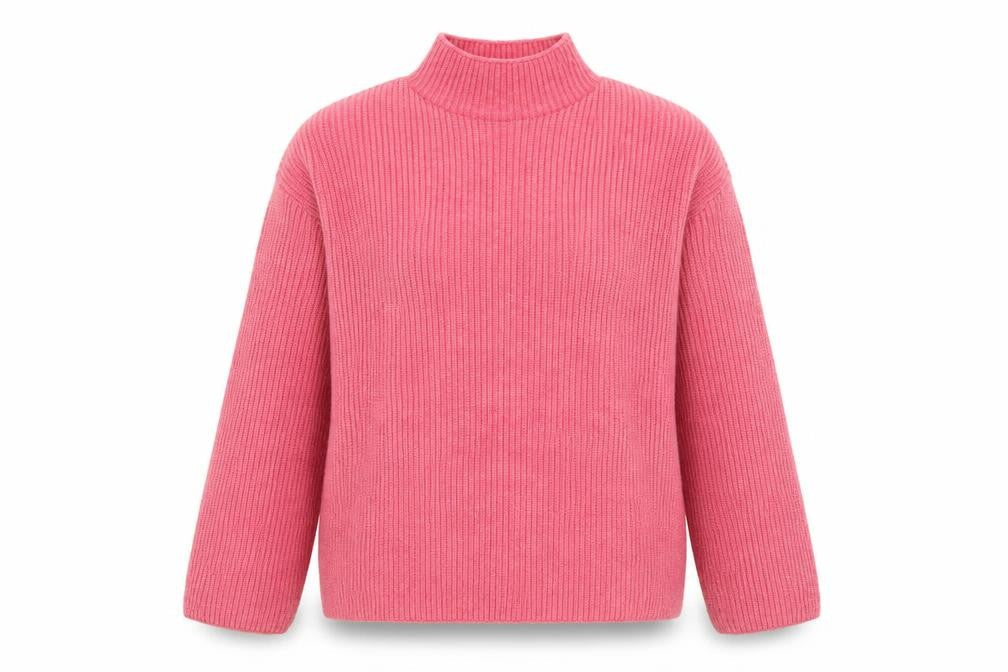 Marks and Spencer Women Pink Mock Neck Ribbed Knit Jumper XL