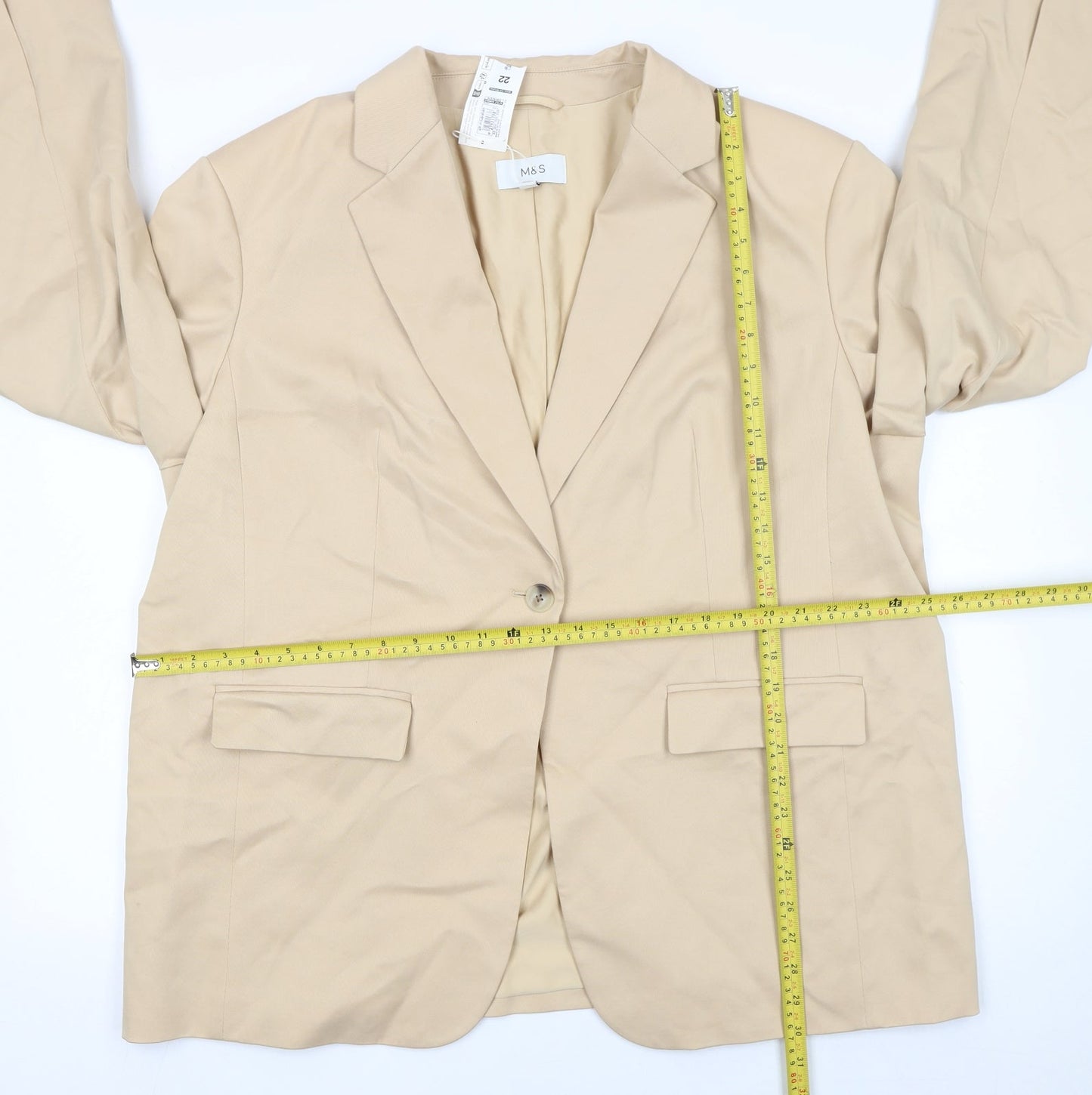 Marks and Spencer Women Beige Blazer Size 22 Single-Breasted Jacket