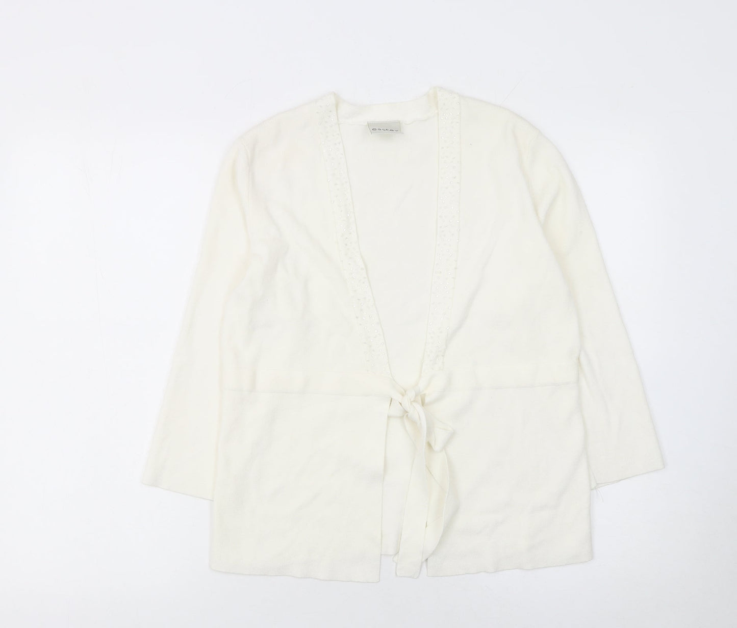 Eastex Women Ivory Size 10 Tie Front Long Sleeve Cardigan