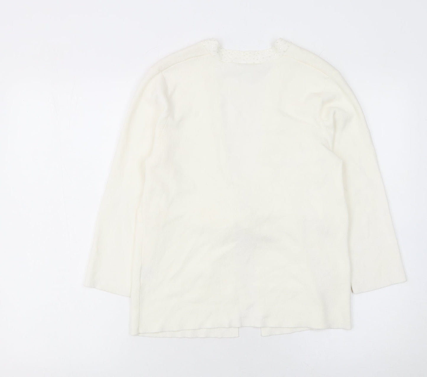 Eastex Women Ivory Size 10 Tie Front Long Sleeve Cardigan