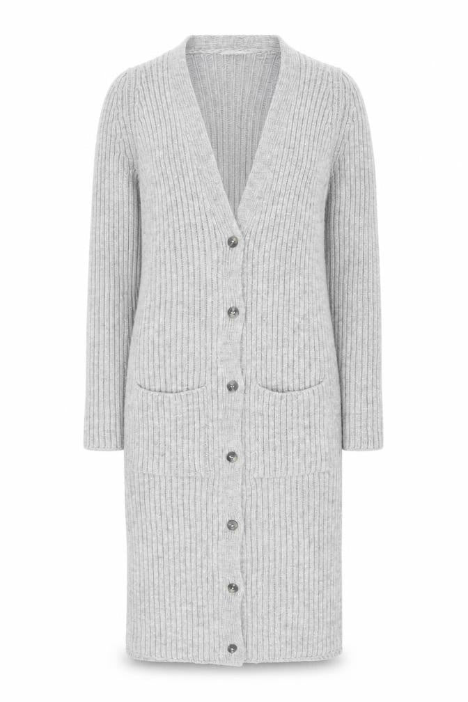 Next Womens Grey Ribbed Knit Longline V-Neck Cardigan M