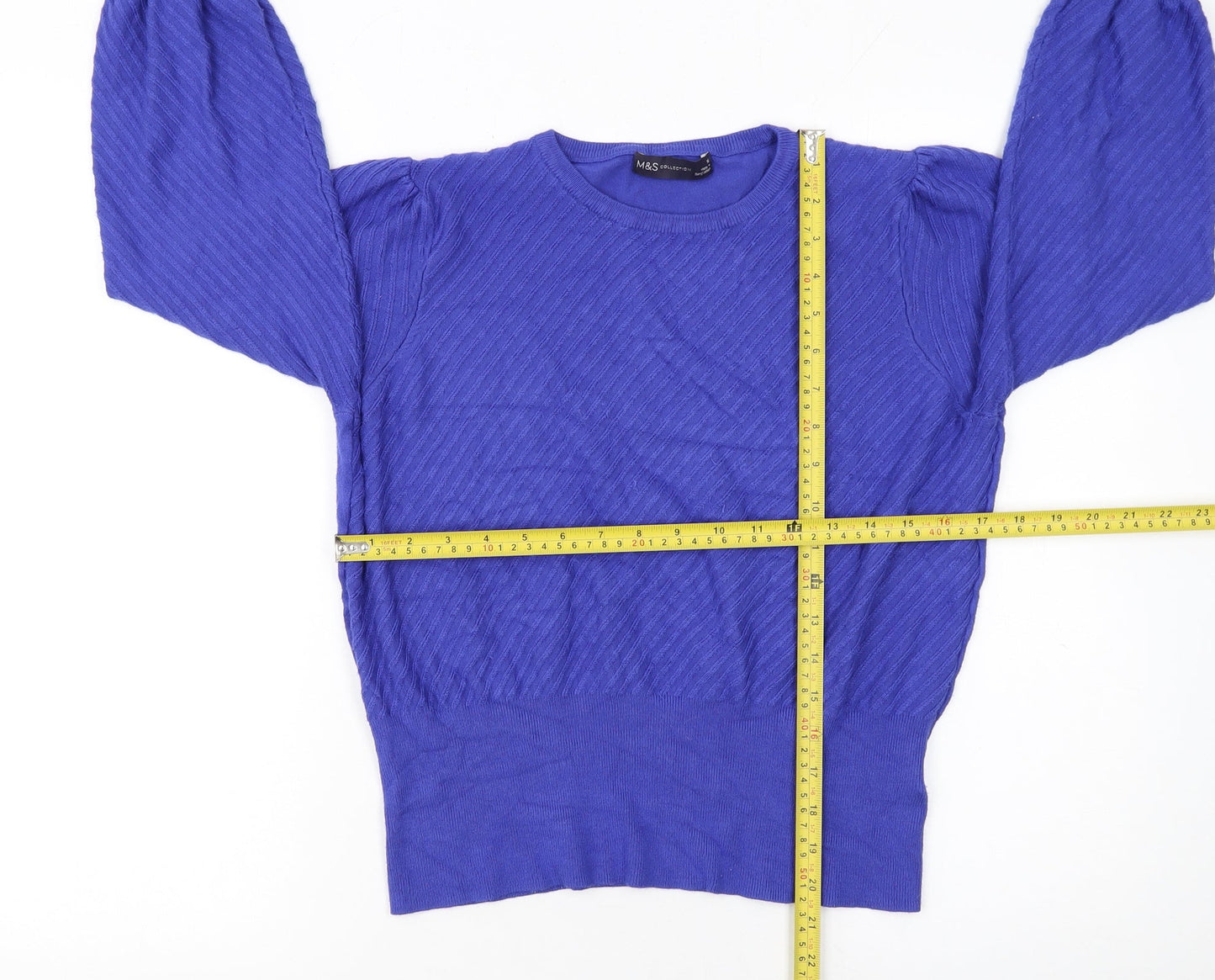 Marks and Spencer Women Blue Viscose Knit Puff Sleeve Jumper Size 16