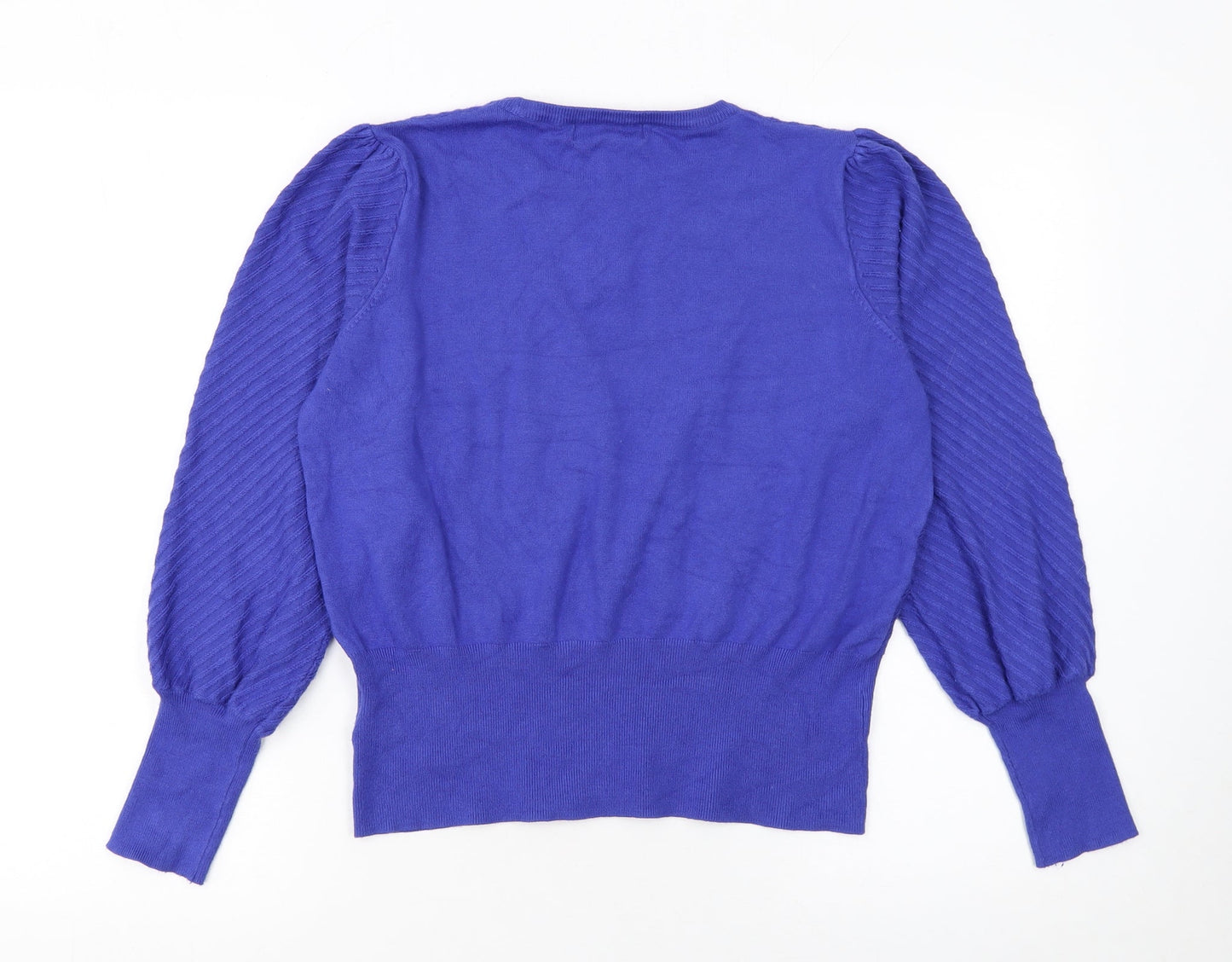 Marks and Spencer Women Blue Viscose Knit Puff Sleeve Jumper Size 16