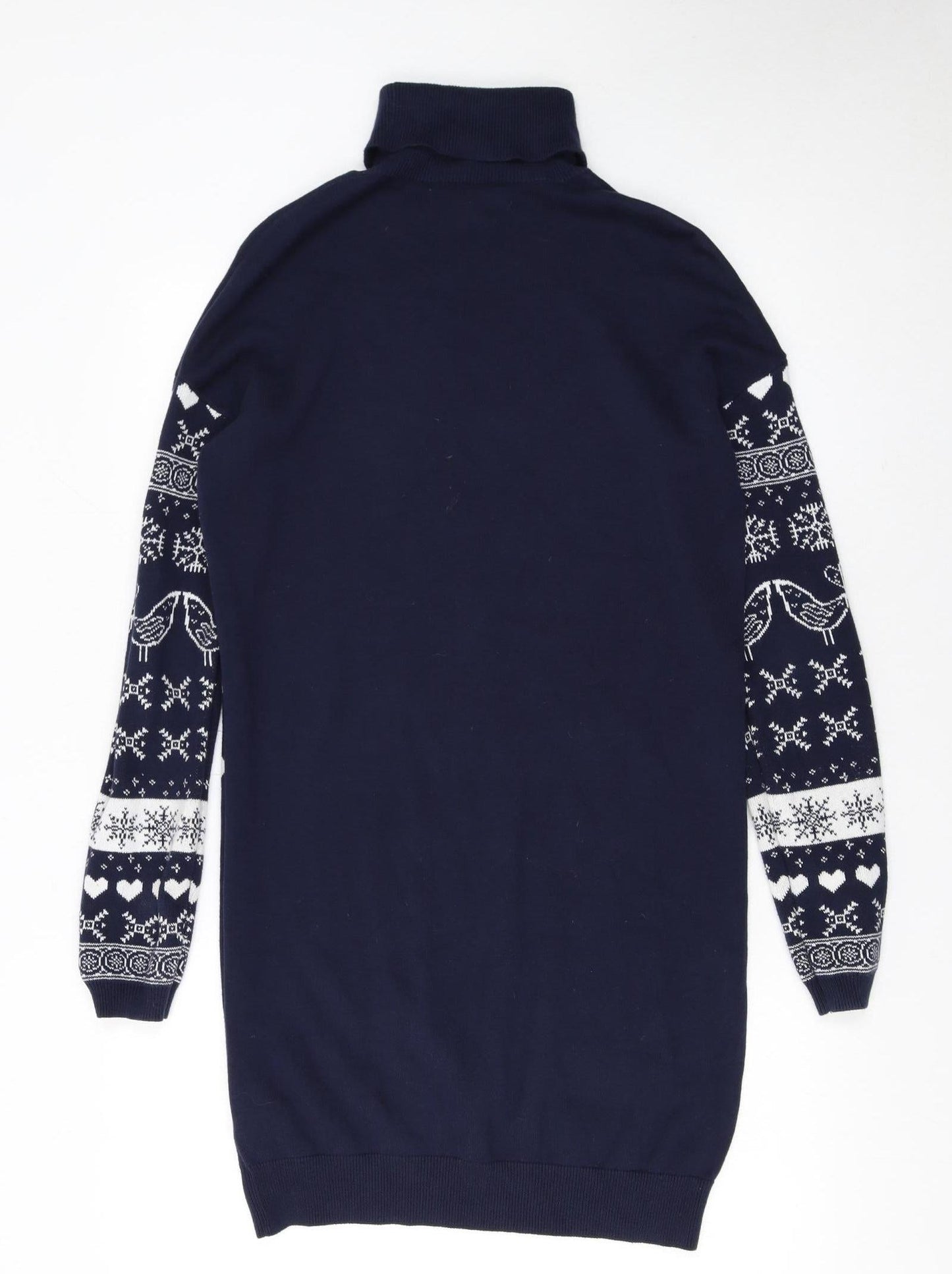 Next Women Blue Fair Isle Knit Roll Neck Jumper Dress Size 10