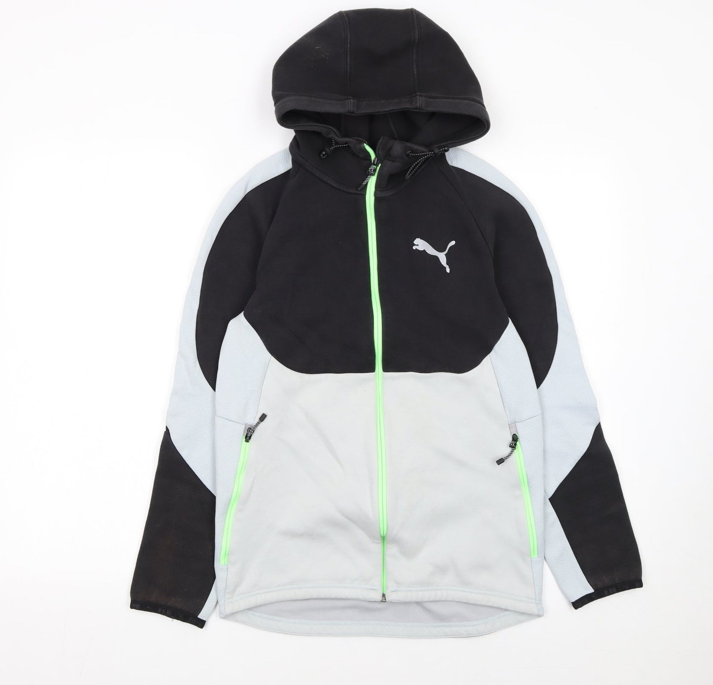 Puma Men's Grey & Black Full Zip Hooded Sports Hoodie Size S
