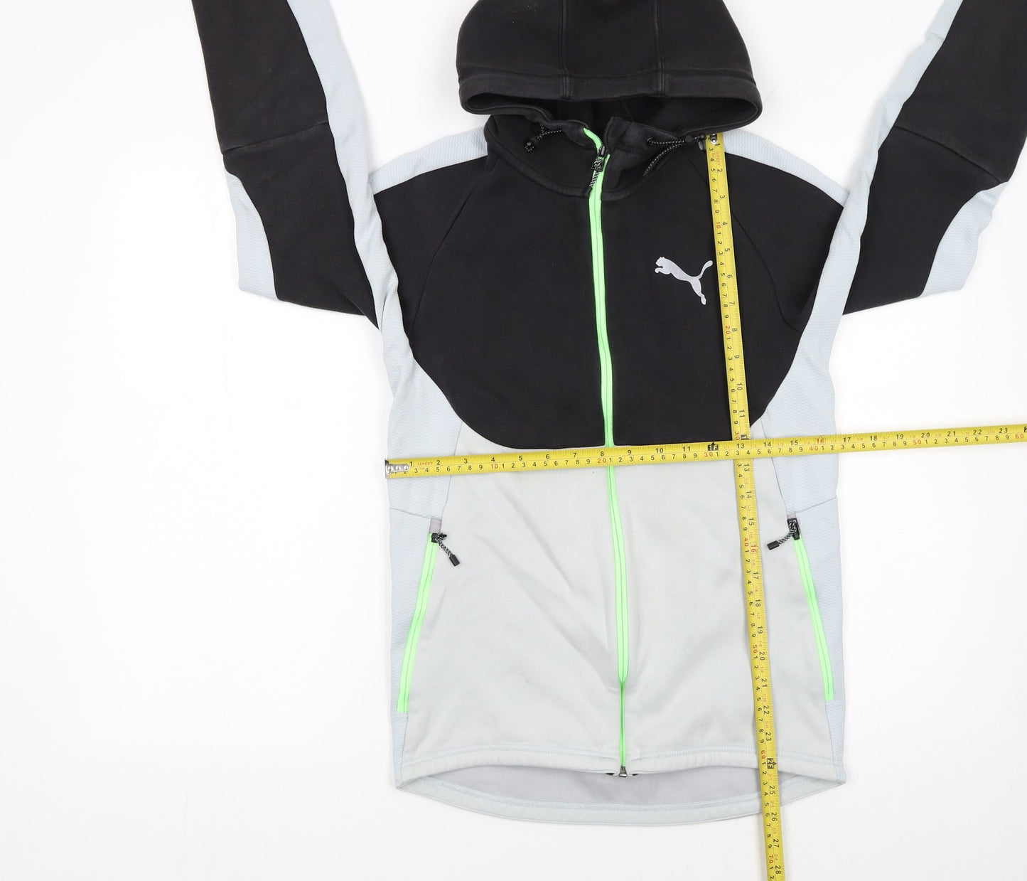 Puma Men's Grey & Black Full Zip Hooded Sports Hoodie Size S