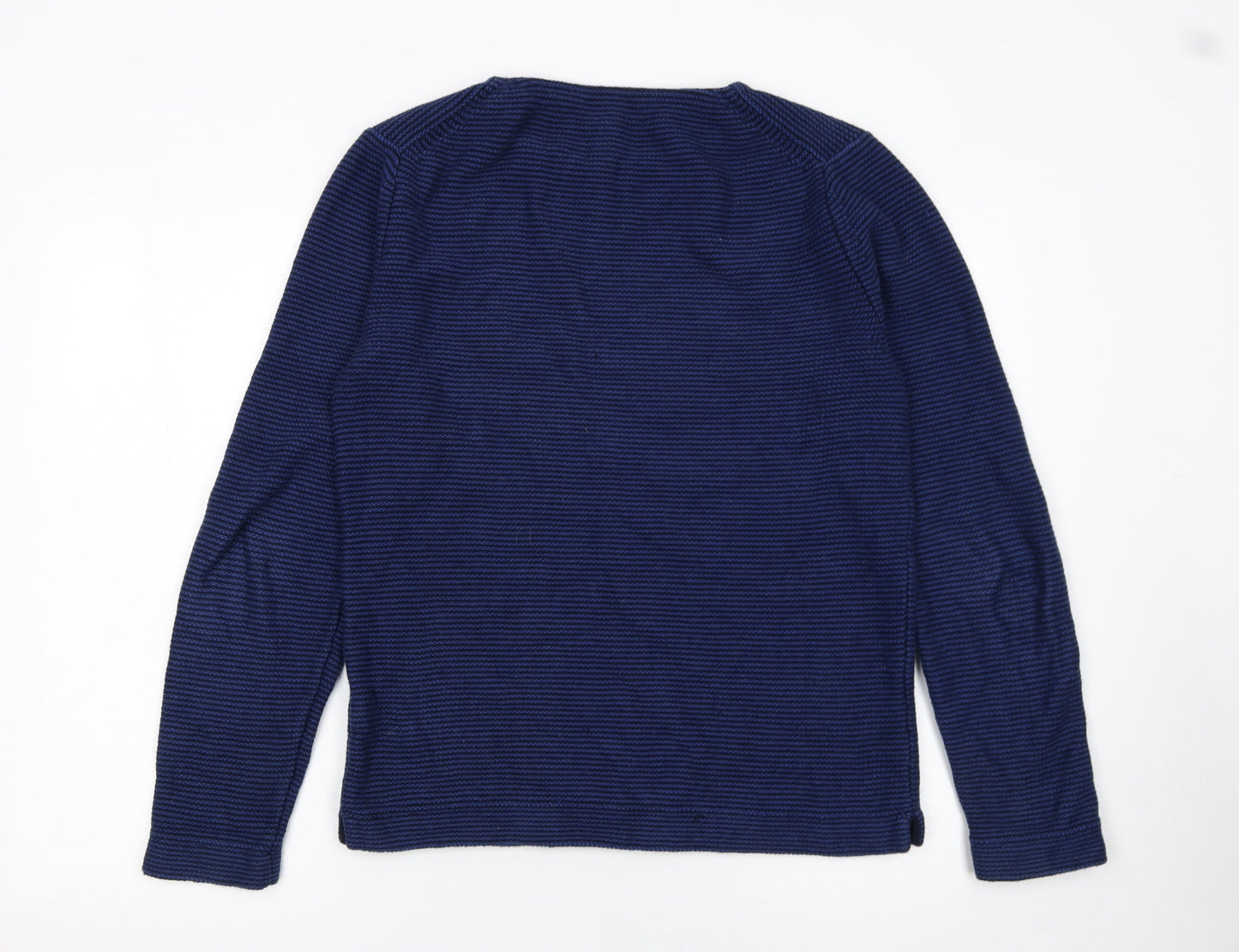 Jigsaw Men's Blue Striped Cotton Crew Neck Jumper Size S