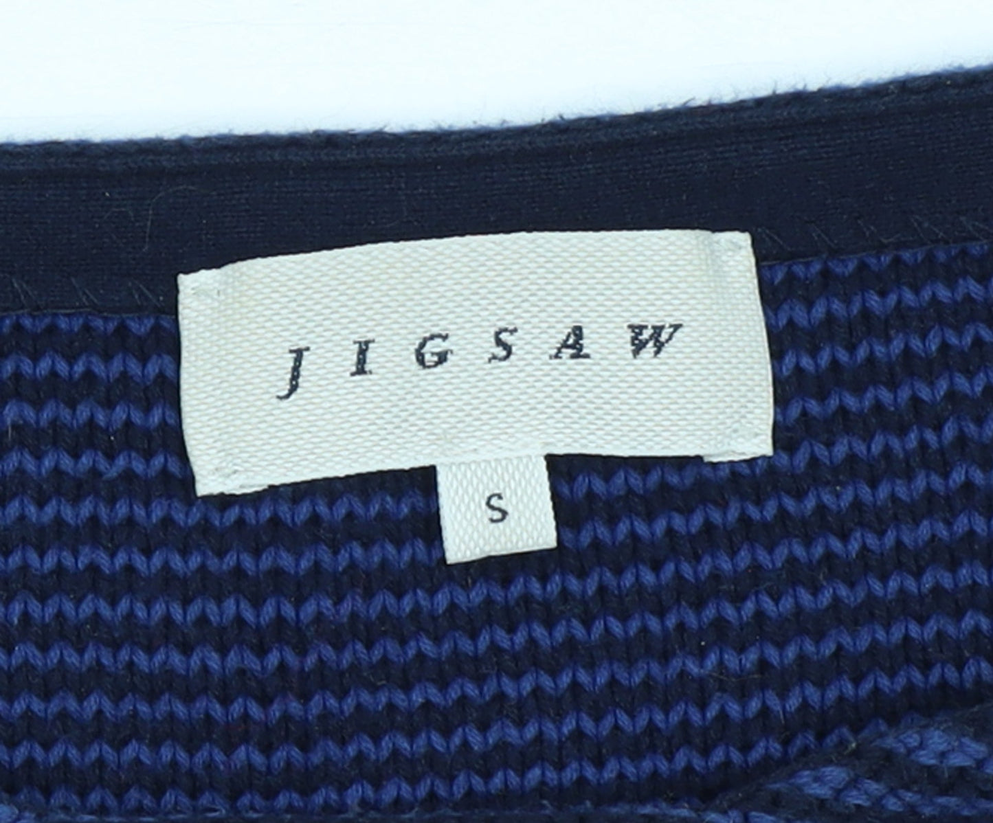 Jigsaw Men's Blue Striped Cotton Crew Neck Jumper Size S