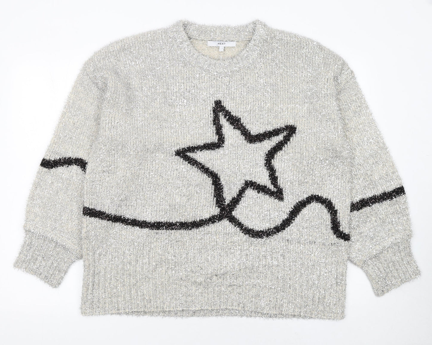 Next Women’s Grey Metallic Star Knit Pullover Jumper Size L