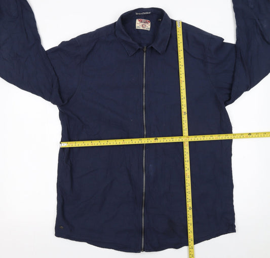 Tokyo Laundry Men's Blue Cotton Zip-Up Long Sleeve Shirt XL