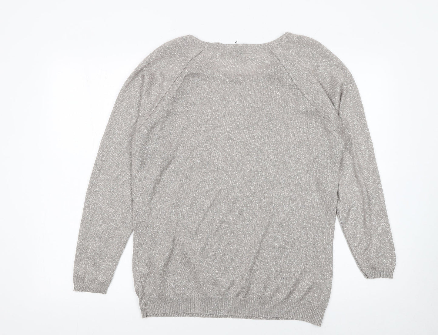 Damart Women Silver Long Sleeve Ruffle Knit Pullover Jumper L