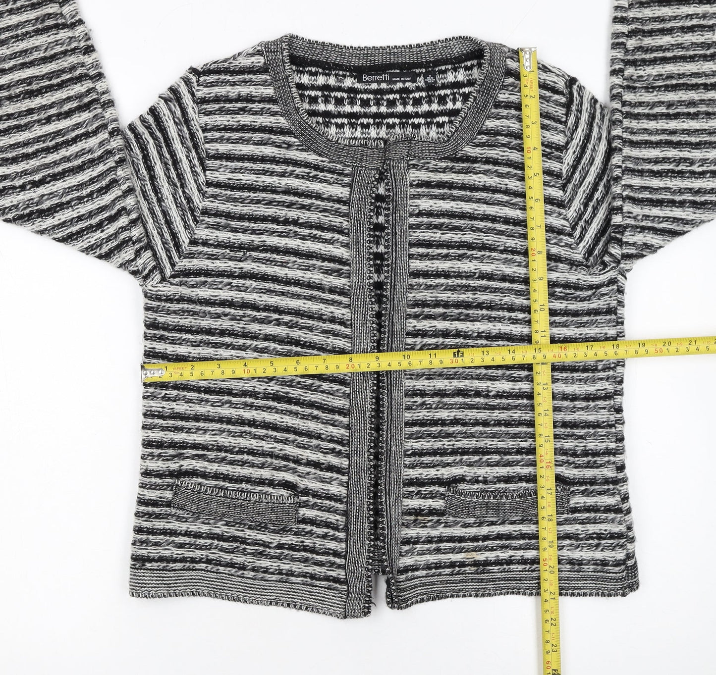 Berretti Women Grey Striped Chunky Knit Cardigan UK 12