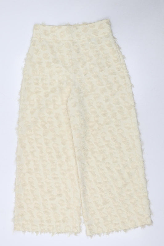 Zara Woman Ivory Textured Wide-Leg Trousers Size S