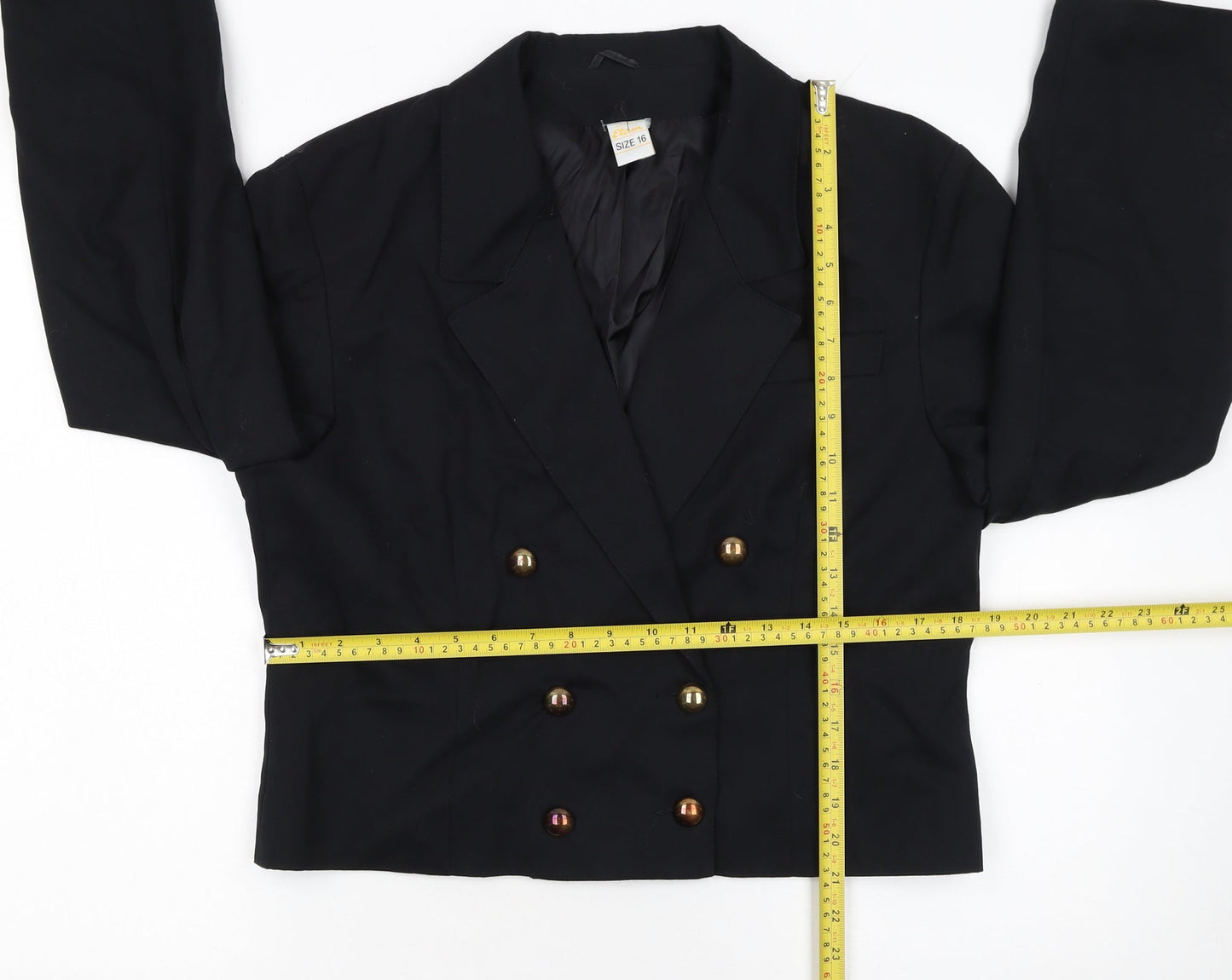 Etam Women Black Size 16 Double-Breasted Cropped Blazer