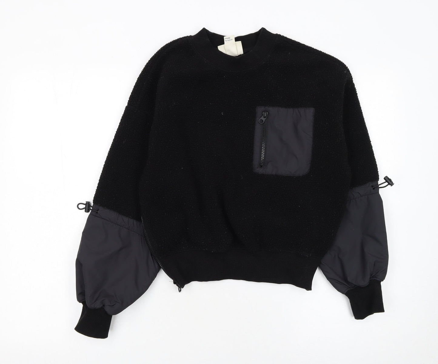 H&M Move Womens Black XS Pullover Sweatshirt with Zip Pocket