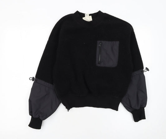 H&M Move Womens Black XS Pullover Sweatshirt with Zip Pocket