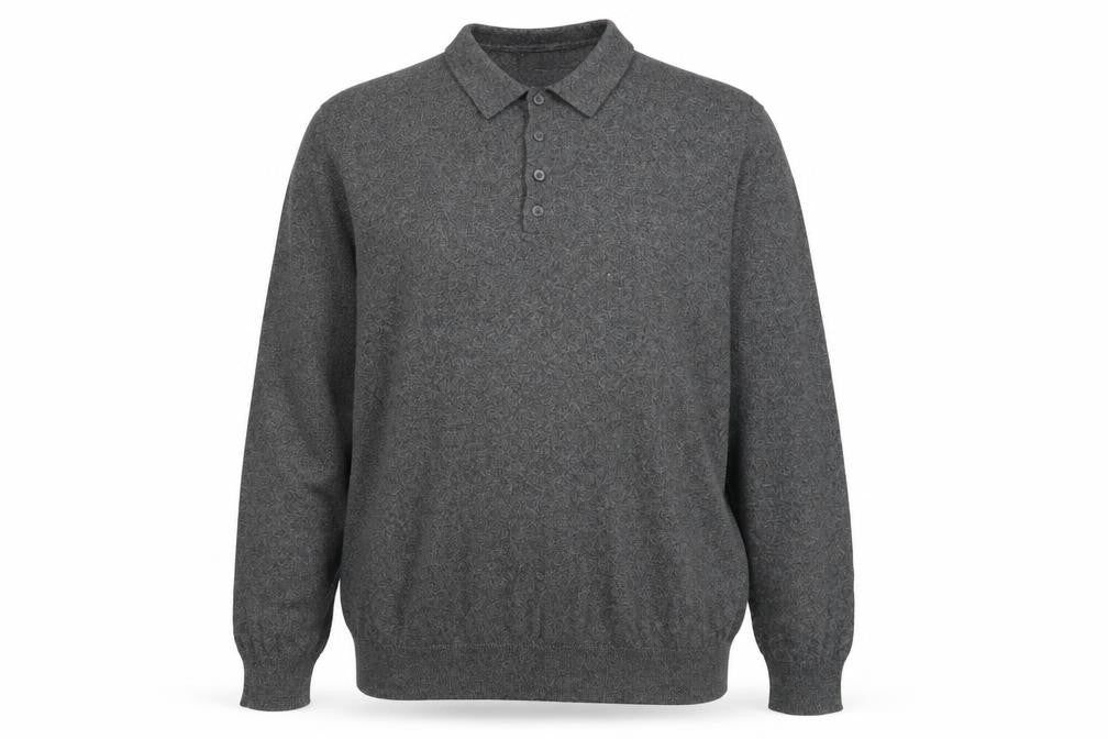 Front view of ASOS Men’s Grey Cotton Long Sleeve Polo Shirt 2XL Regular Fit