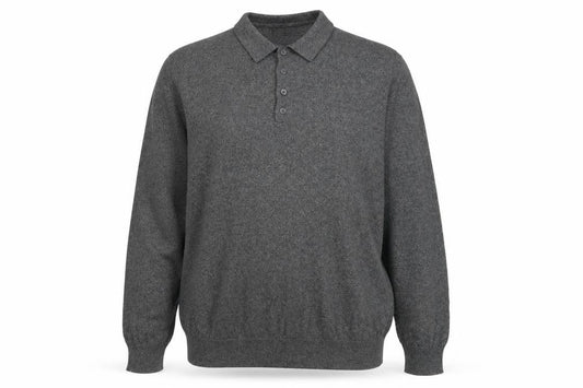 ASOS Men’s Grey Cotton Long Sleeve Polo Shirt 2XL Regular Fit