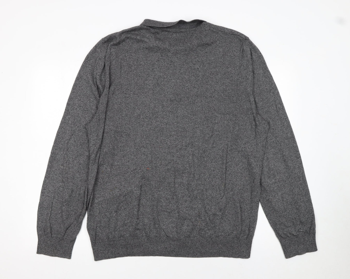 ASOS Men’s Grey Cotton Long Sleeve Polo Shirt 2XL Regular Fit