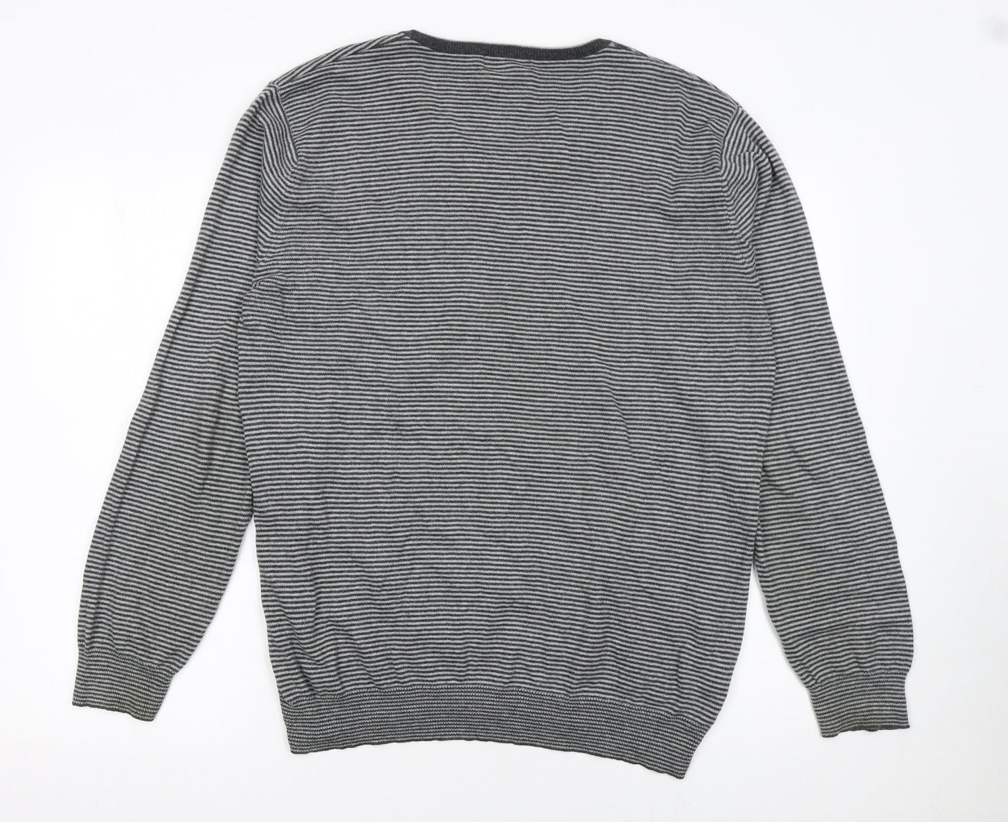 Austin Reed Men’s Grey Striped V-Neck Cashmere Blend Jumper M