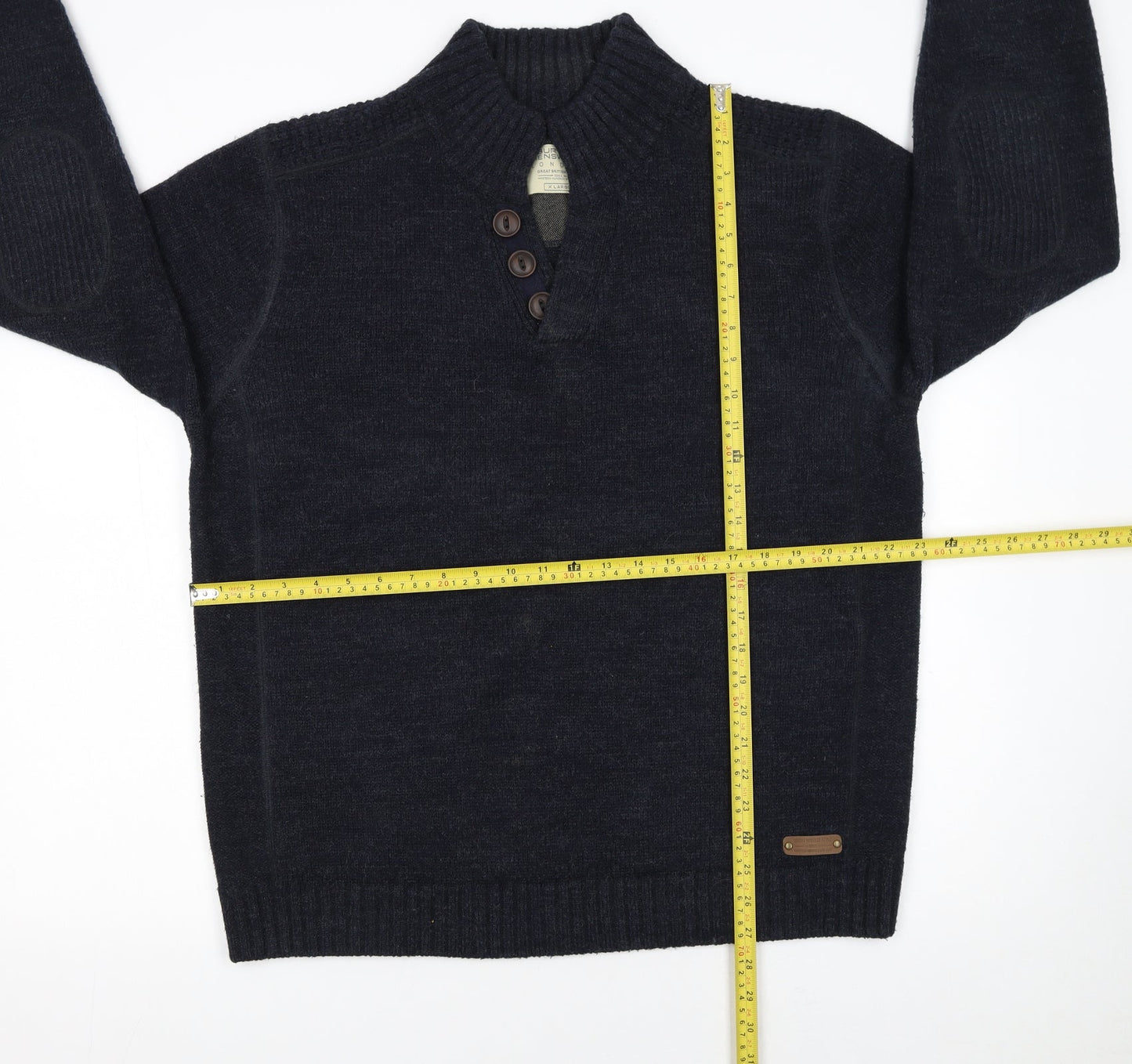 Burton Menswear Men’s Blue XL Henley Wool Blend Jumper