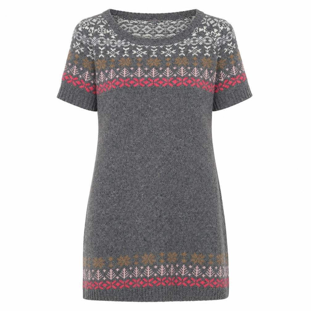 Joe Browns Women's Grey Fair Isle Knit Jumper Dress Size 12