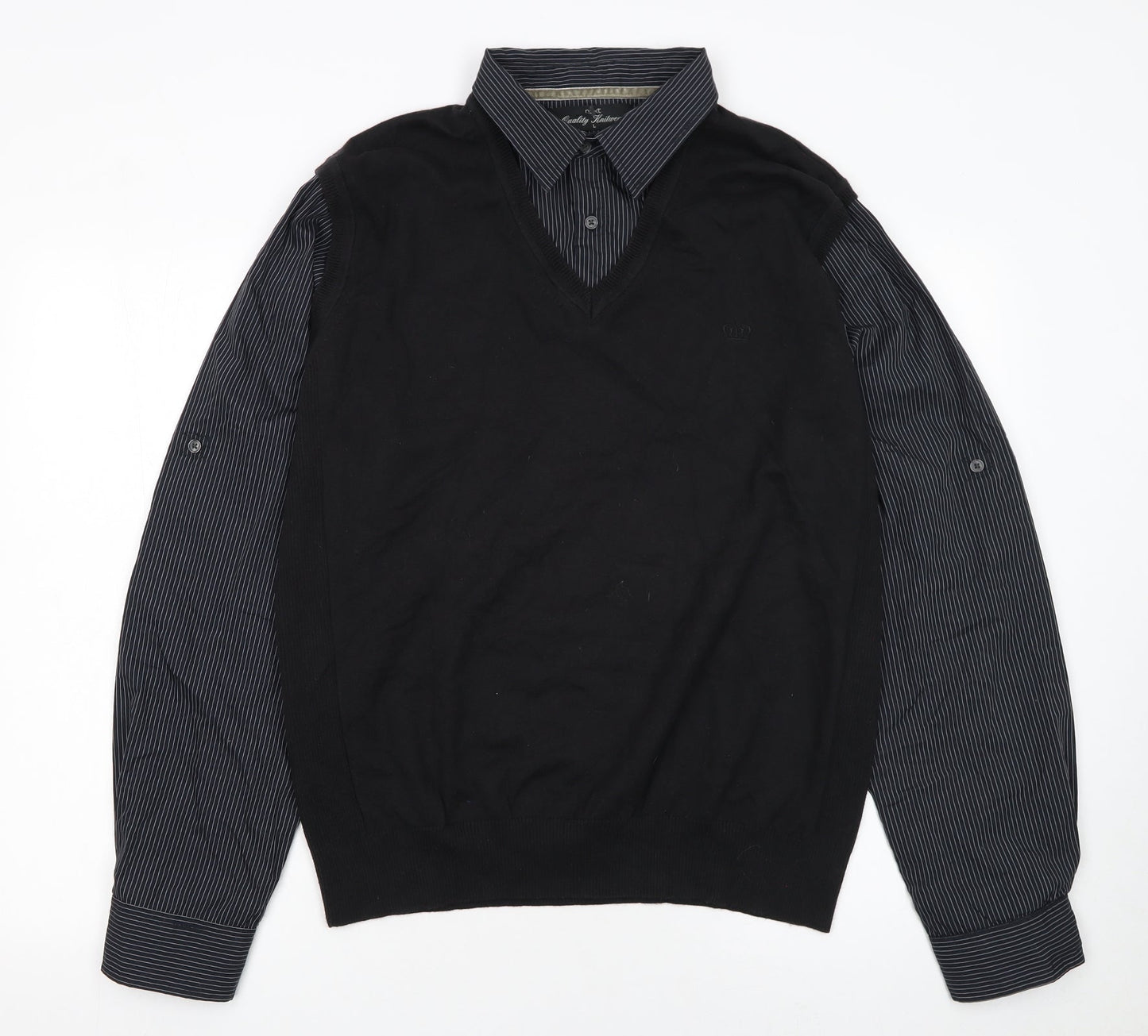 Next Men's Black V-Neck Pullover Jumper Size L Cotton Knit