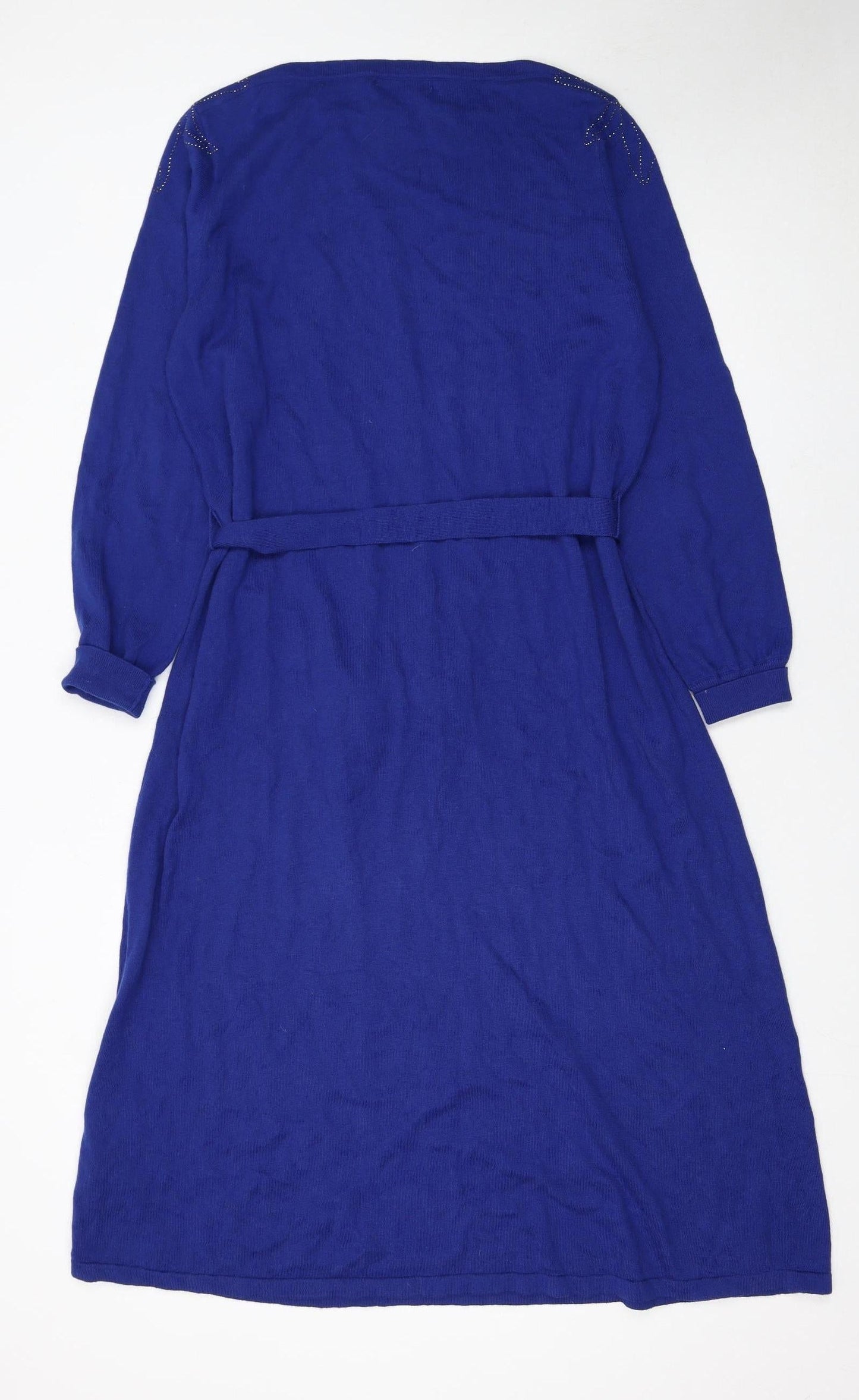 WoolOvers Women's Blue Knit Belted Sweater Dress Size L