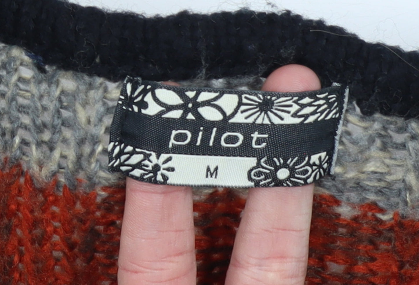 Pilot Women’s Multicoloured Striped V-Neck Chunky Knit Jumper M