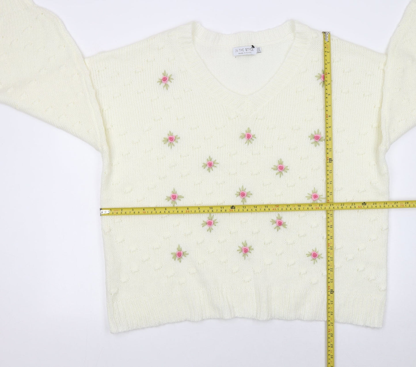 In The Style Women’s Ivory Floral Embroidered Knit Jumper UK 20