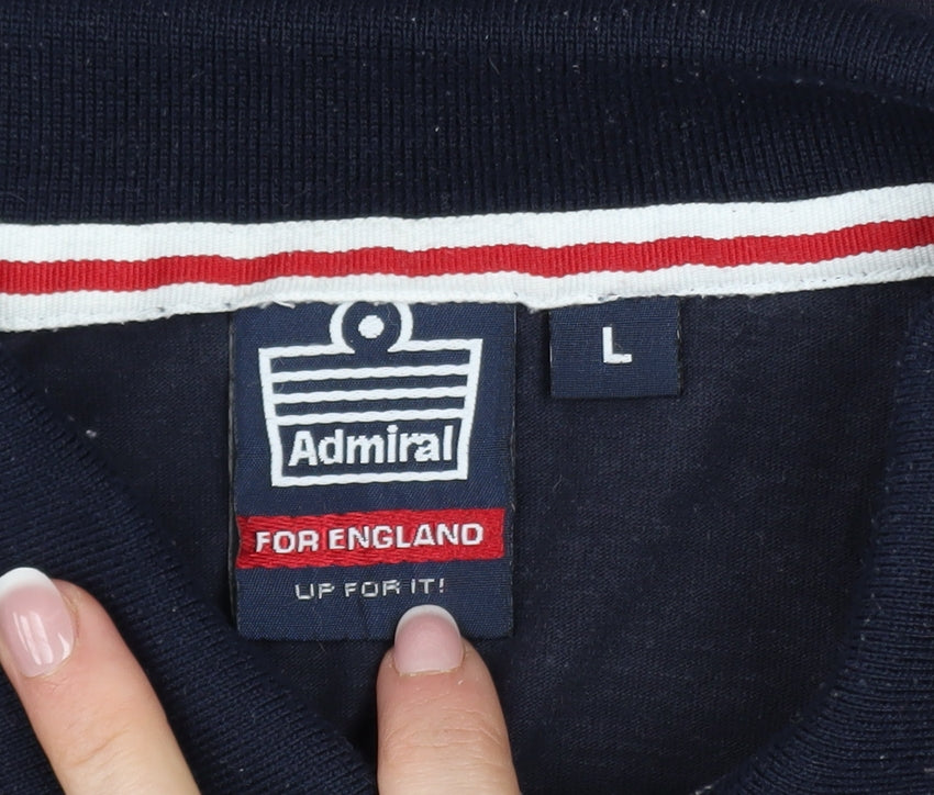 Admiral Men's Blue England Flag Polo Shirt Size L Cotton