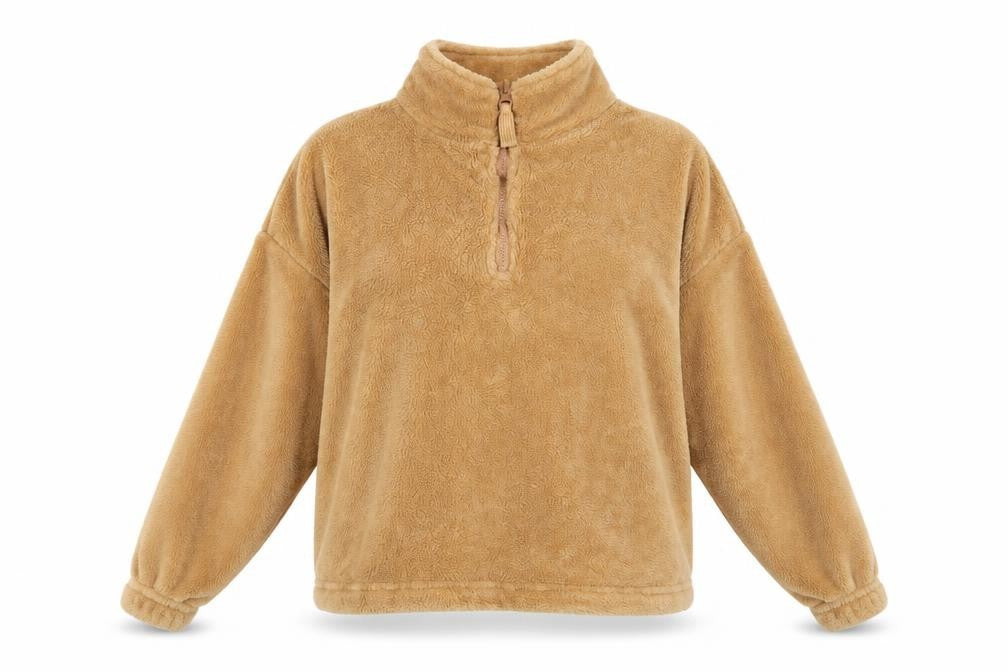 Bluenotes Women’s Beige Fleece Pullover 1/4 Zip Sweatshirt Size S