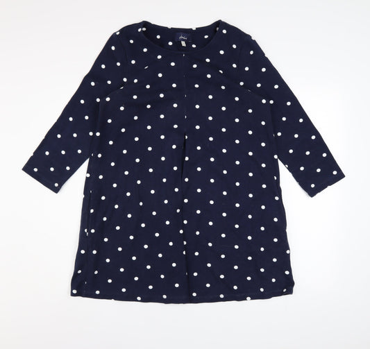 Joules Women Blue Polka Dot Shift Dress Size 12 3/4 Sleeve