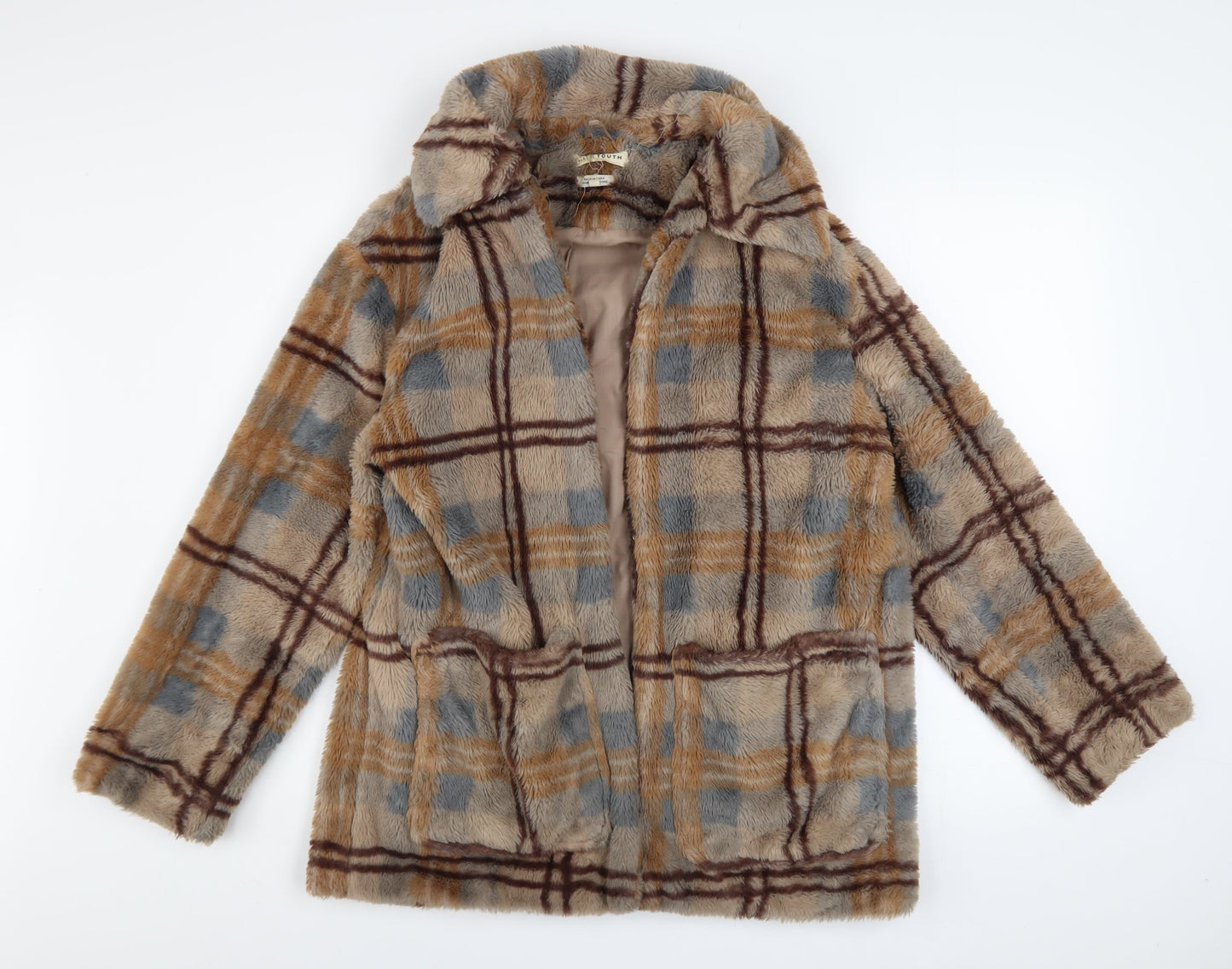 Native Youth Women’s Beige Check Faux Fur Coat XS