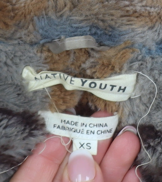 Native Youth Women’s Beige Check Faux Fur Coat XS