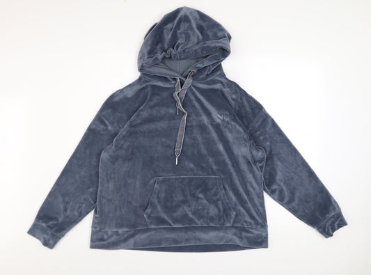 John Lewis Women Blue Velour Pullover Hoodie Size 16