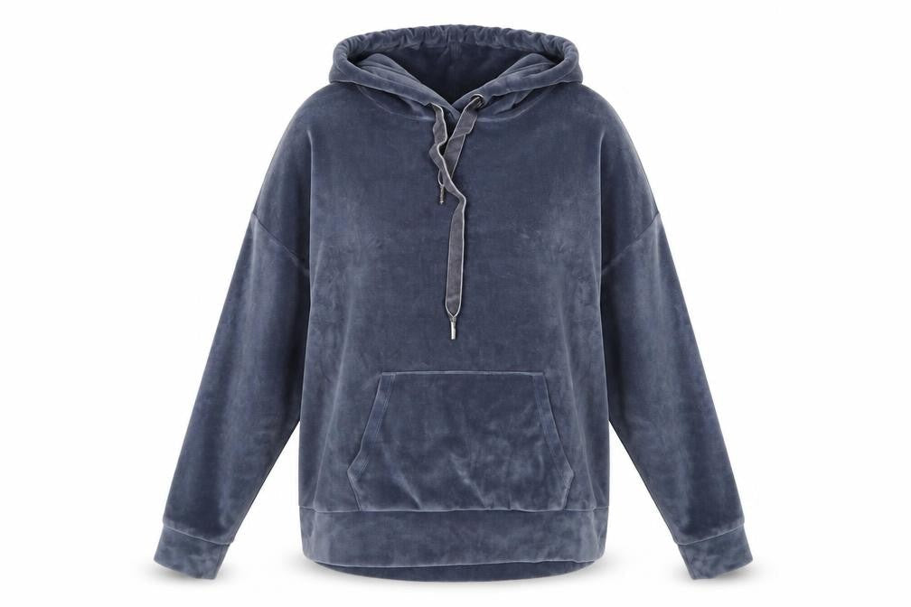 John Lewis Women Blue Velour Pullover Hoodie Size 16