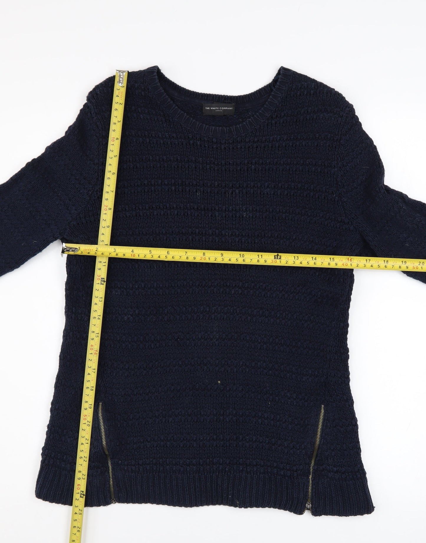 The White Company Women's Blue Wool Chunky Knit Jumper Size 10