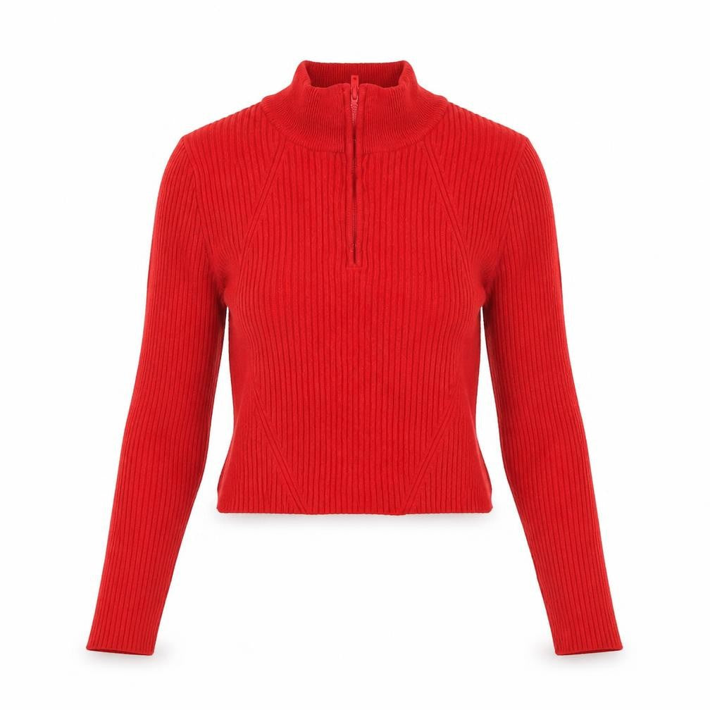 Urban Outfitters Women Red Cropped Knit Long Sleeve Mock Neck Top S