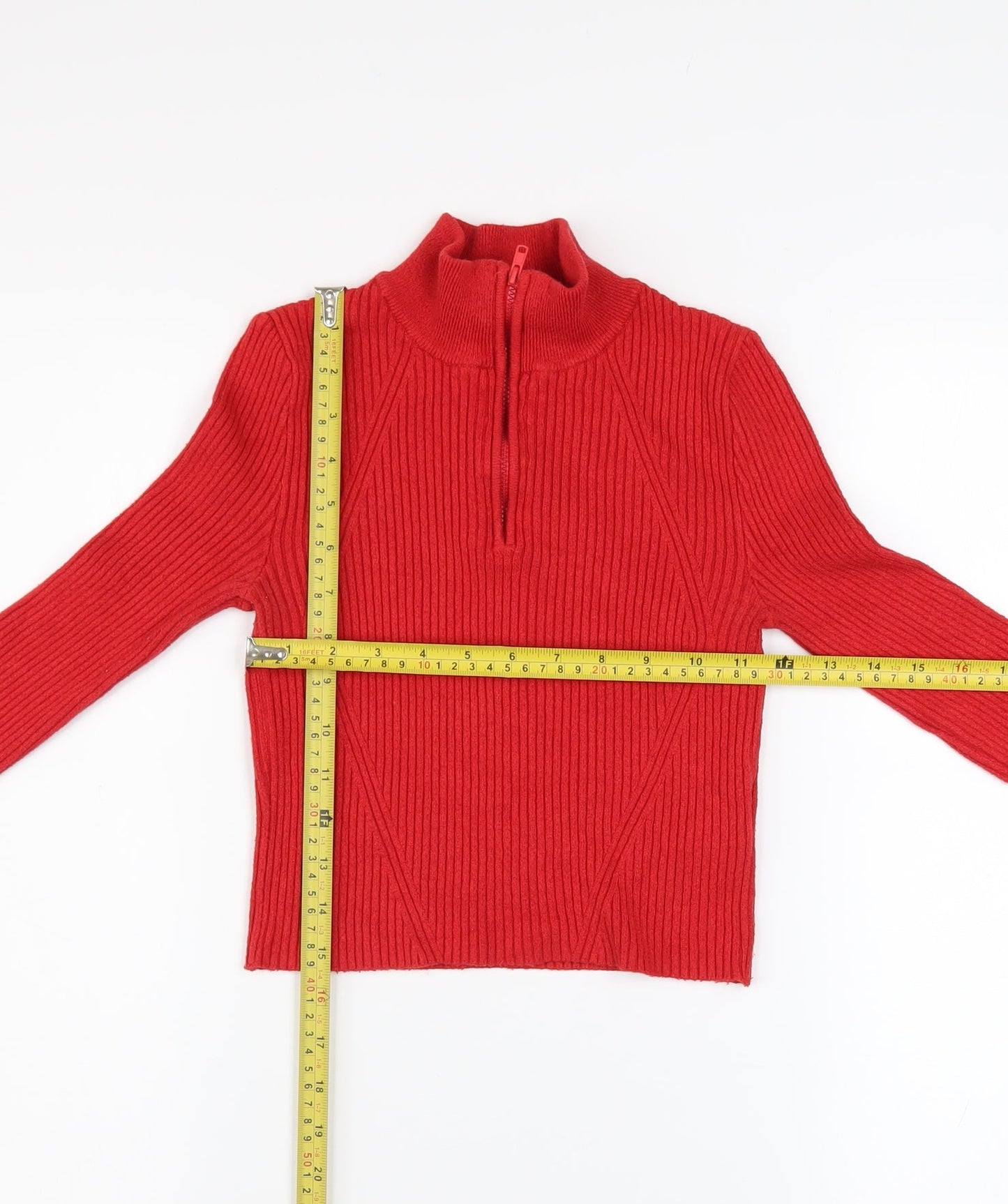 Urban Outfitters Women Red Cropped Knit Long Sleeve Mock Neck Top S