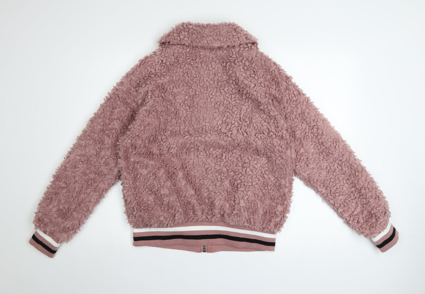 M Women's Pink Faux Shearling Bomber Jacket Size 6 Regular Zip Up