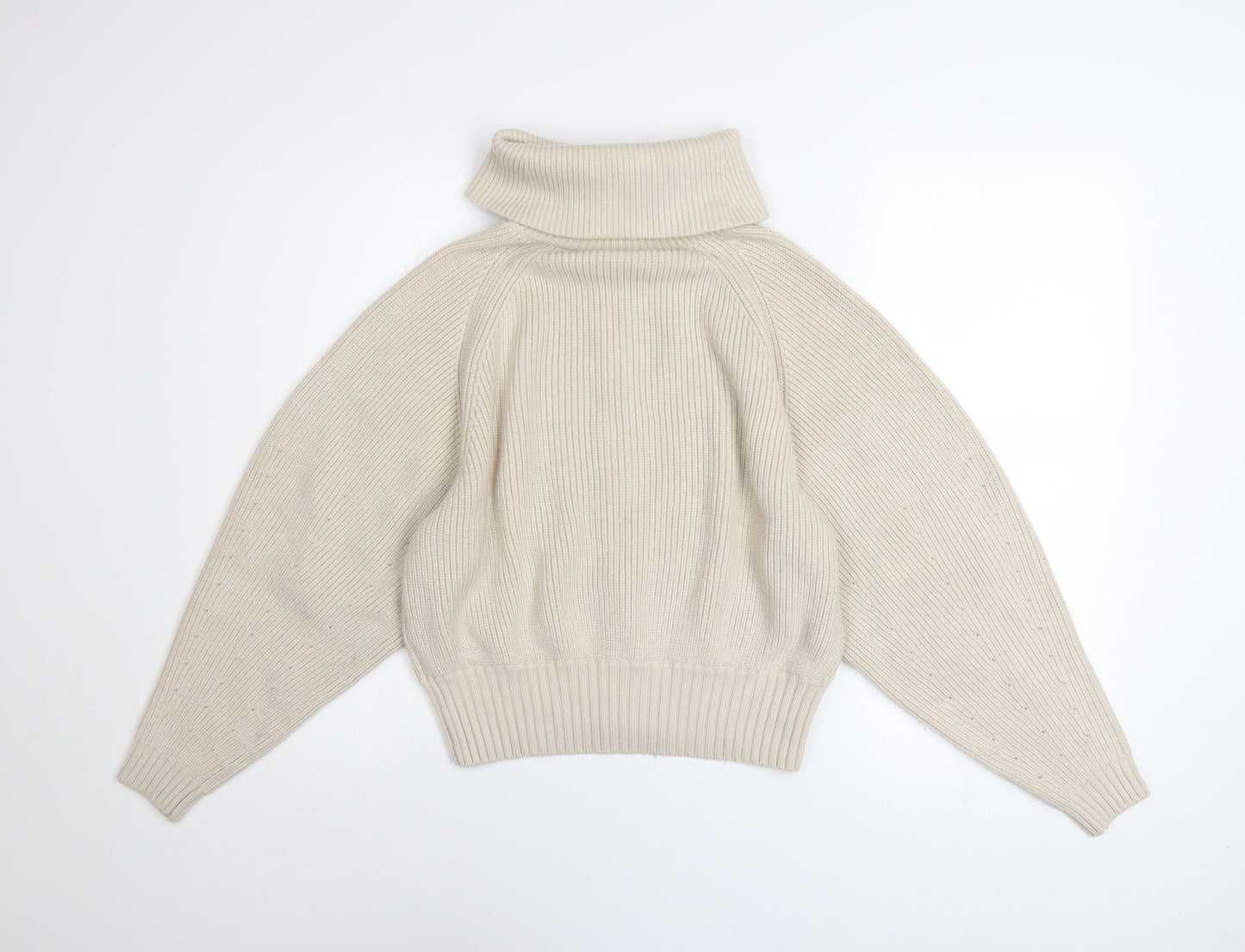 Ted Baker Women's Beige Roll Neck Full Zip Ribbed Knit Jumper XS