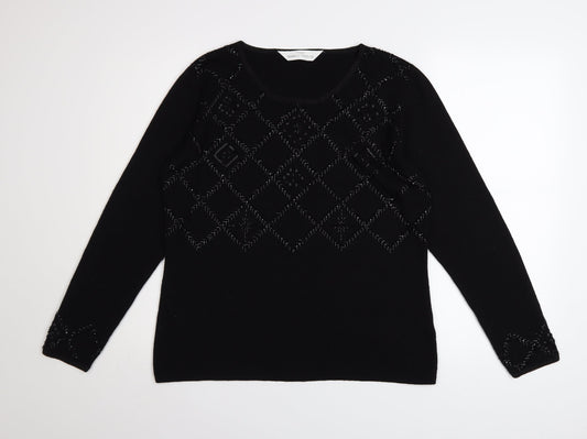 Marks and Spencer Women’s Black Crew Neck Embroidered Jumper Size 16