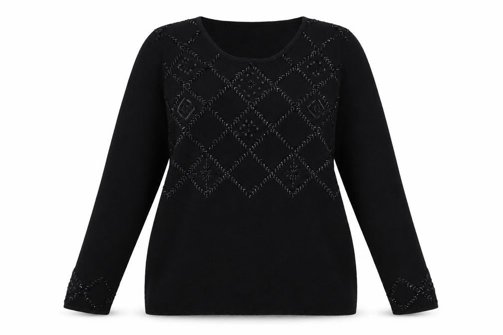 Marks and Spencer Women’s Black Crew Neck Embroidered Jumper Size 16