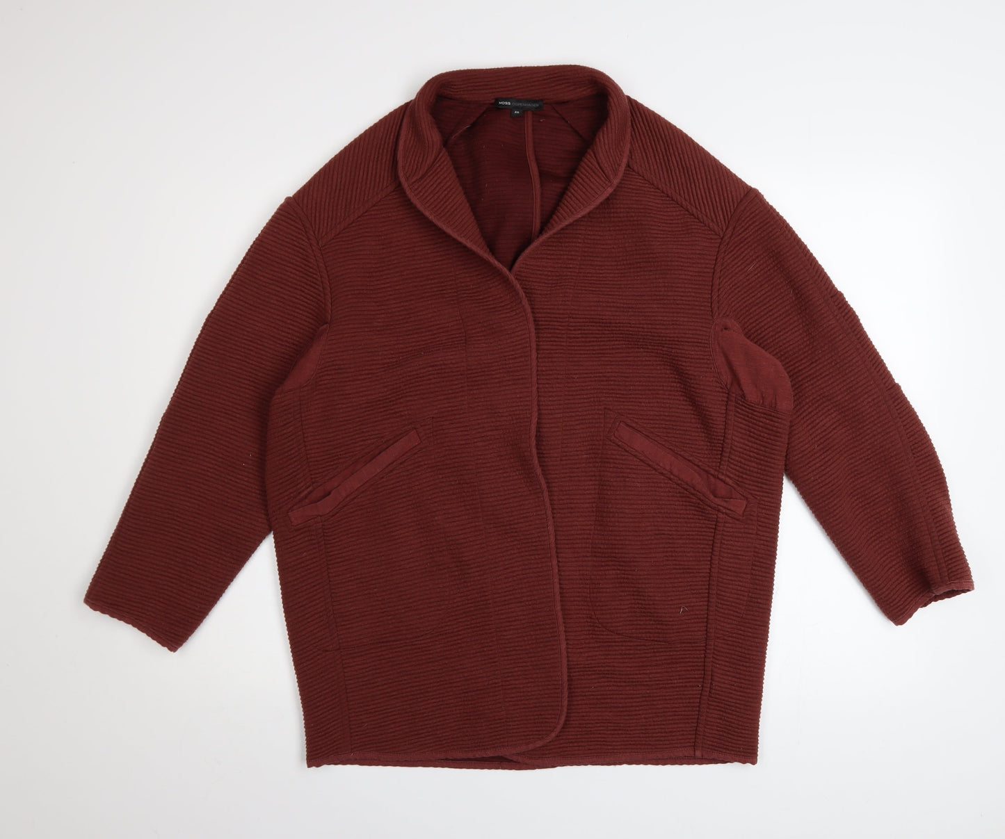 Moss Copenhagen Women’s Brown Knit Coatigan XS Relaxed Fit Open Front