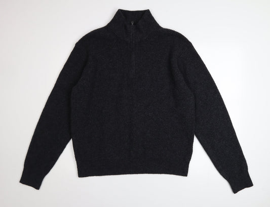Uniqlo Men's Black M High Neck 1/2 Zip Chunky Knit Jumper