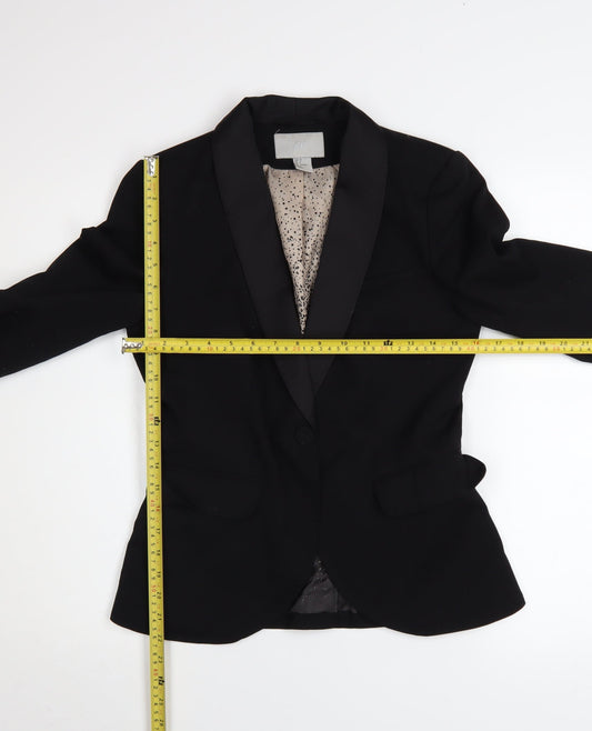 H&M Women Black Size 8 Shawl Lapel Single-Breasted Blazer Jacket