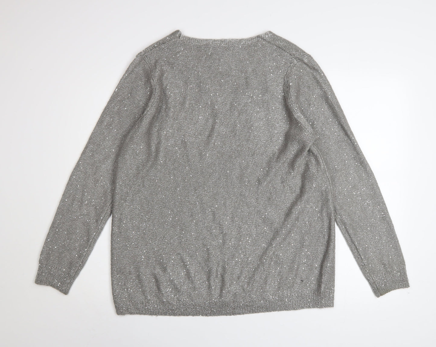RJR John Rocha Women's Grey Sequin V-Neck Pullover Jumper Size 18